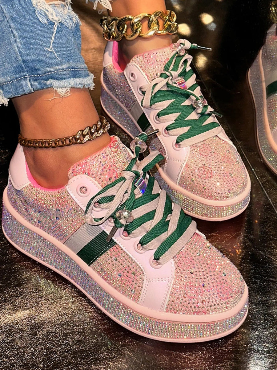 Rhinestone Round Toe Sneakers-Nordavory