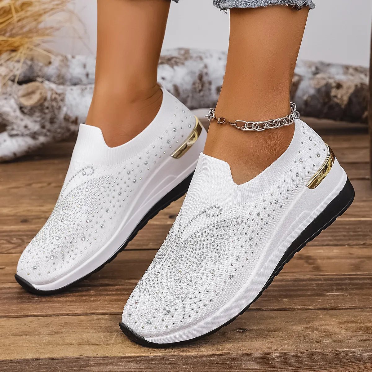 Rhinestone Wedge Sneakers-Nordavory