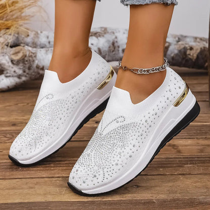 Rhinestone Wedge Sneakers-Nordavory