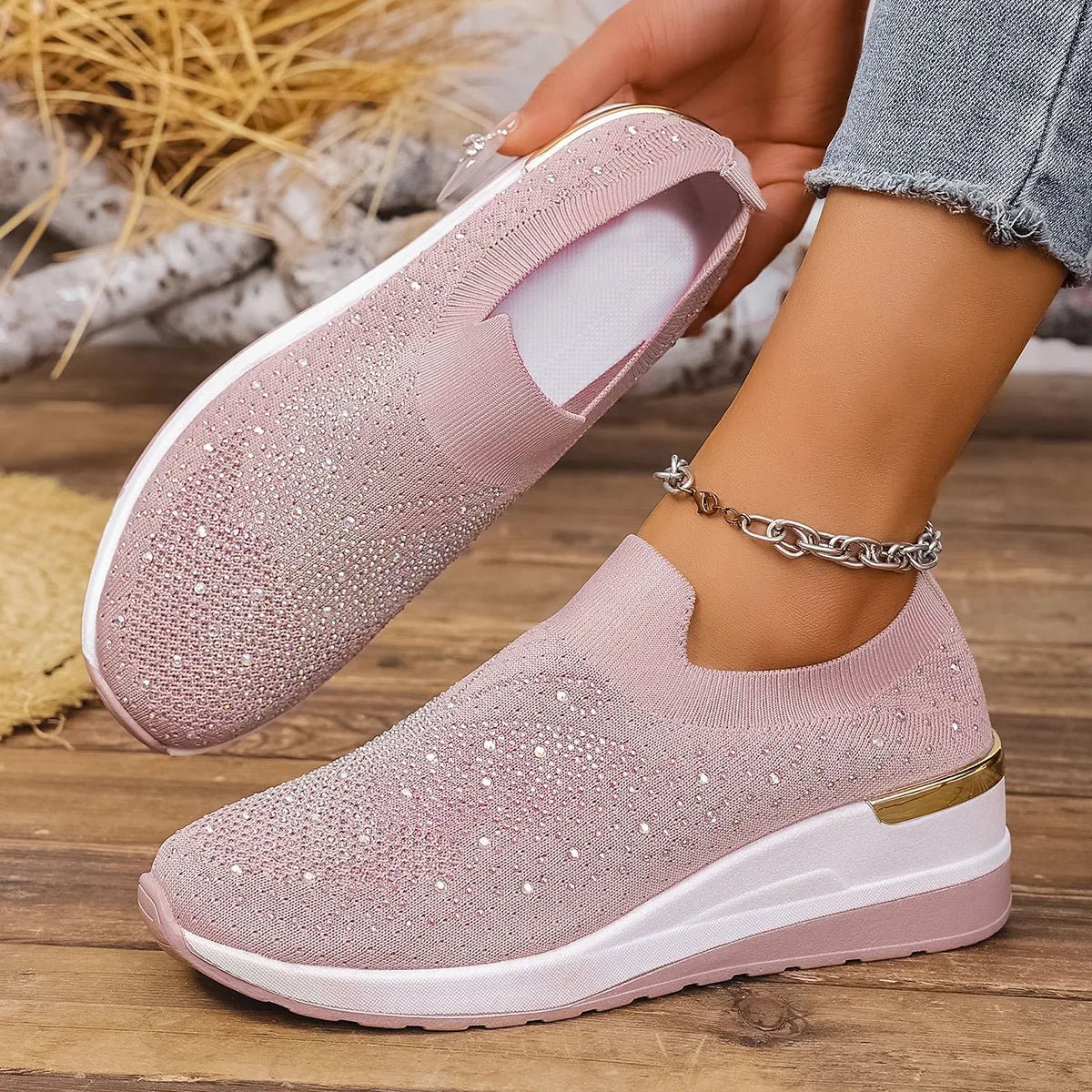 Rhinestone Wedge Sneakers-Nordavory