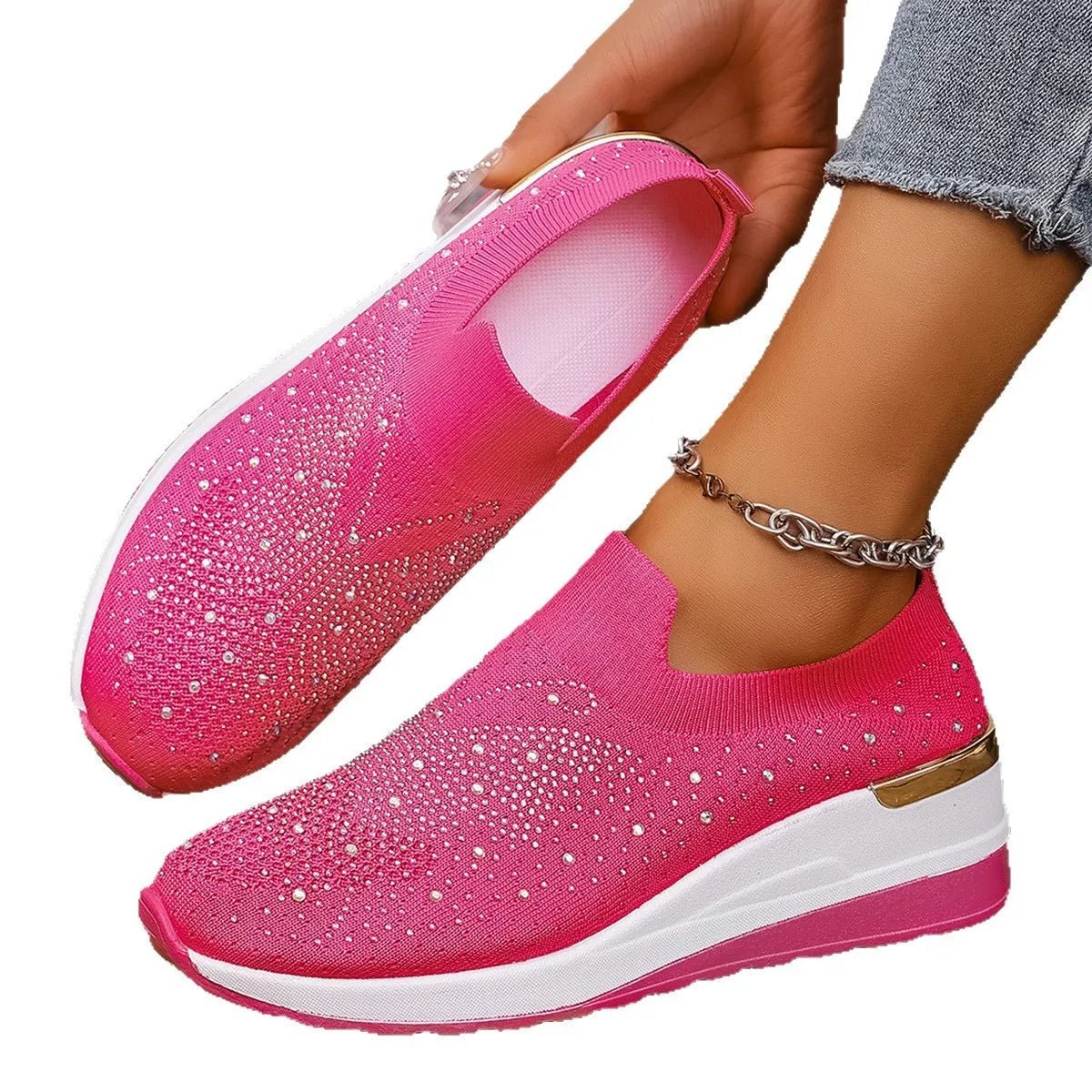 Rhinestone Wedge Sneakers-Nordavory