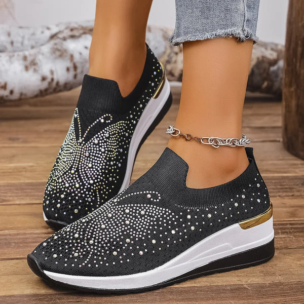 Rhinestone Wedge Sneakers-Nordavory