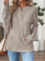 Ribbed Button Detail Long Sleeve T-Shirt - Nordavory
