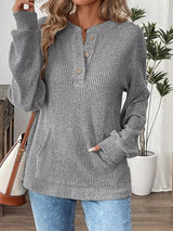 Ribbed Button Detail Long Sleeve T-Shirt - Nordavory