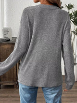 Ribbed Button Detail Long Sleeve T-Shirt - Nordavory