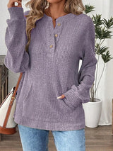 Ribbed Button Detail Long Sleeve T-Shirt - Nordavory