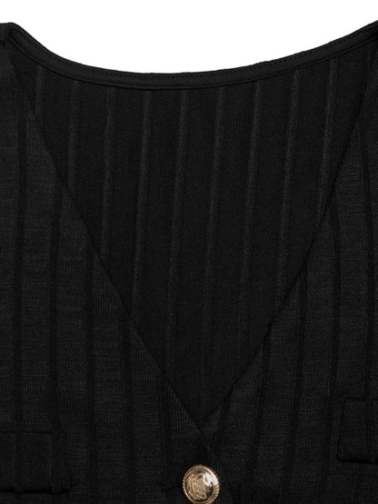 Ribbed Knit Cardigan & Wide Leg Pants Set-Nordavory