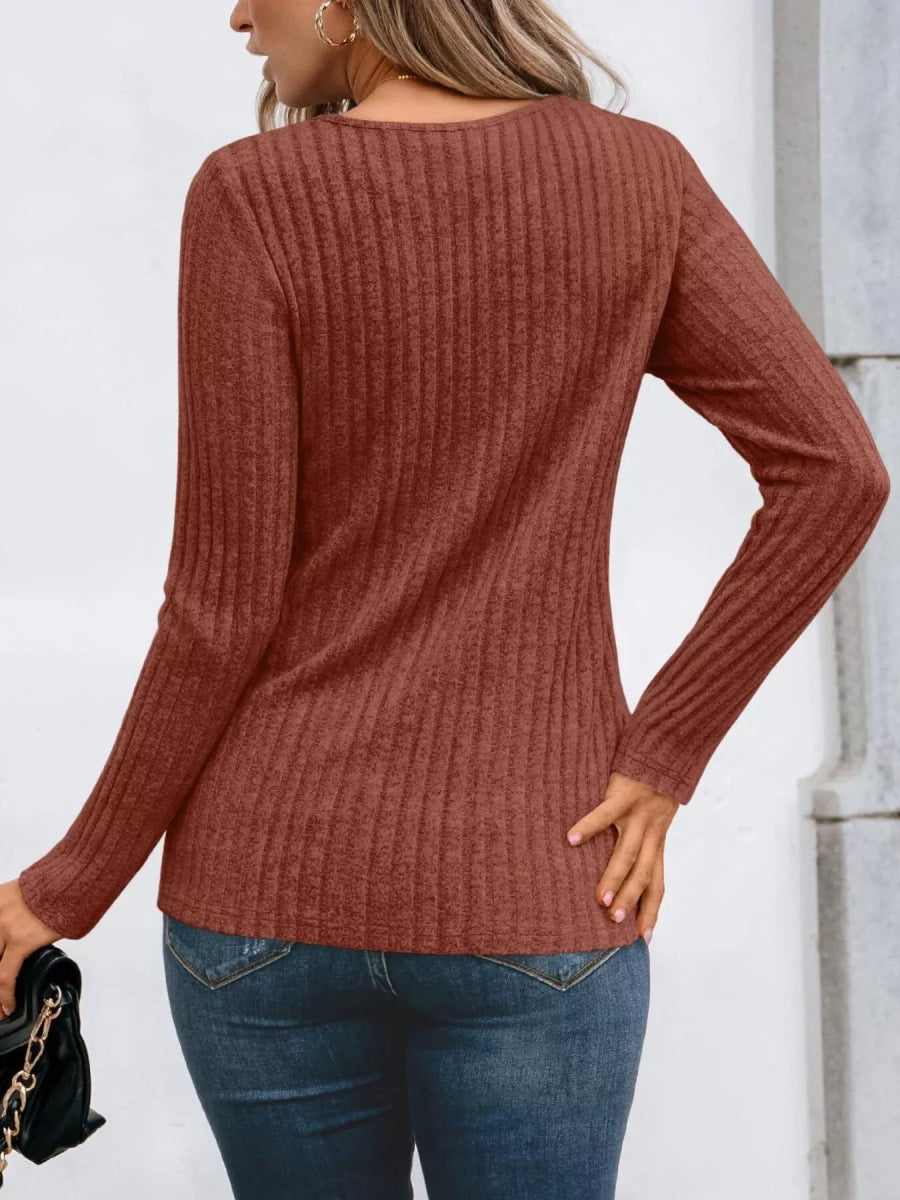 Ribbed Long Sleeve Tee - Cozy & Stylish!-Nordavory