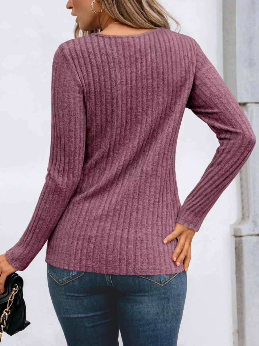 Ribbed Long Sleeve Tee - Cozy & Stylish!-Nordavory