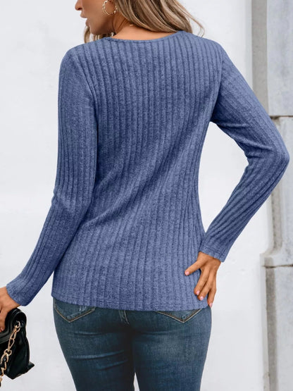 Ribbed Long Sleeve Tee - Cozy & Stylish!-Nordavory