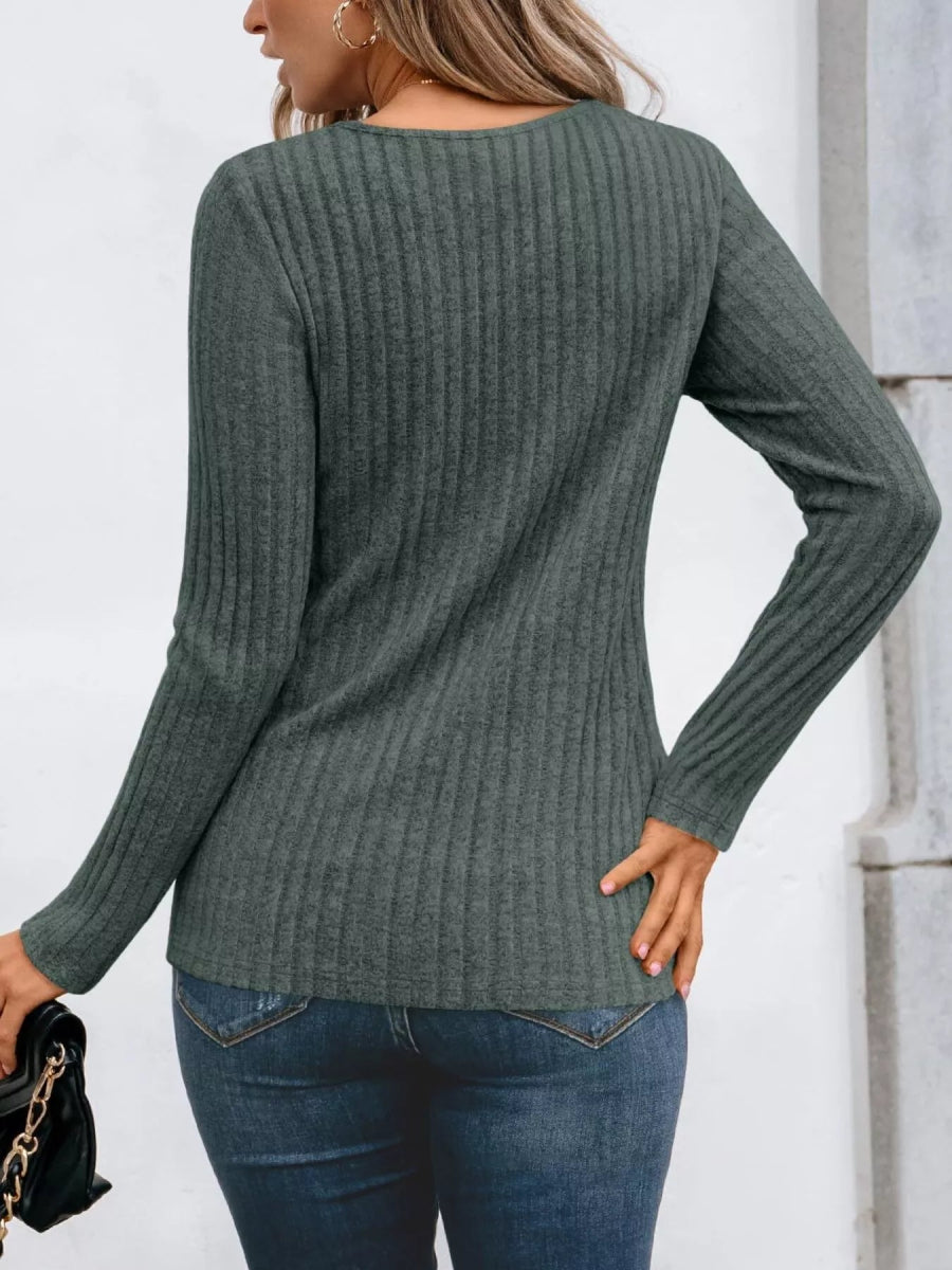 Ribbed Long Sleeve Tee - Cozy & Stylish!-Nordavory