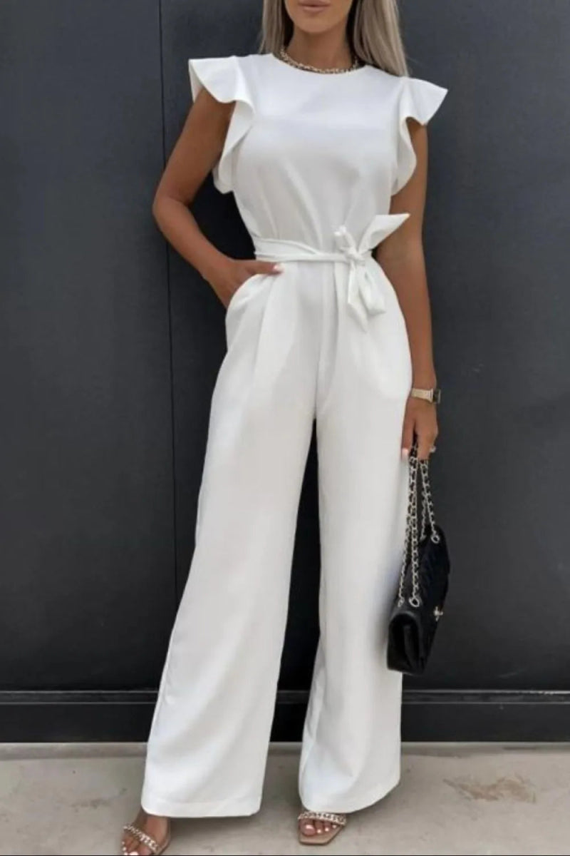 Round Neck Cap Sleeve Jumpsuit-Nordavory