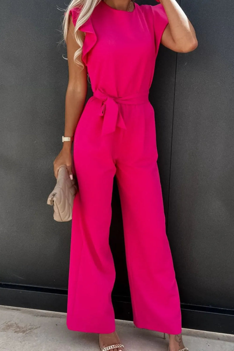 Round Neck Cap Sleeve Jumpsuit-Nordavory