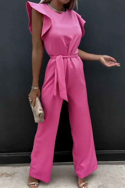 Round Neck Cap Sleeve Jumpsuit-Nordavory