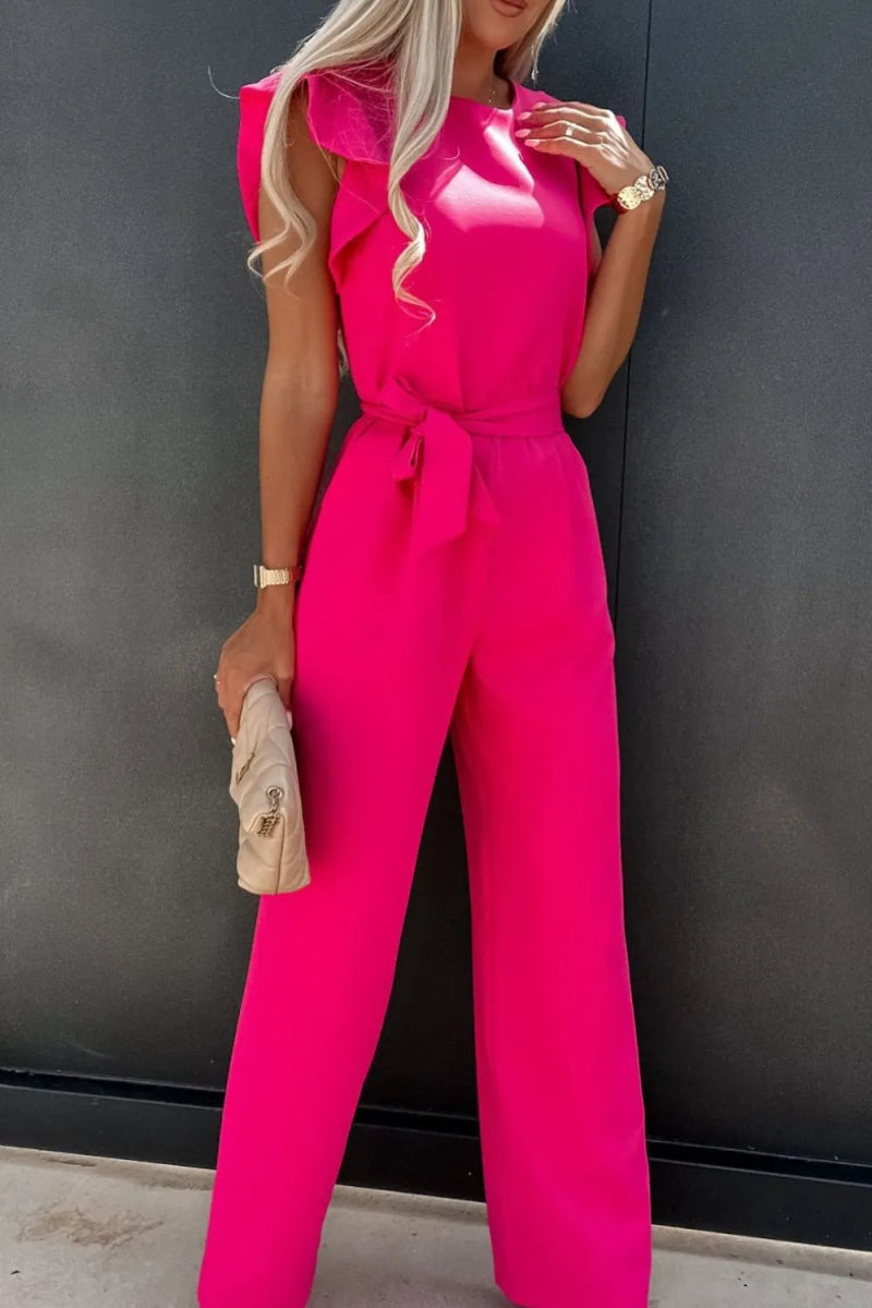 Round Neck Cap Sleeve Jumpsuit-Nordavory