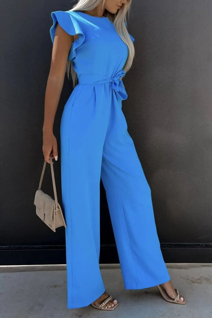 Round Neck Cap Sleeve Jumpsuit-Nordavory