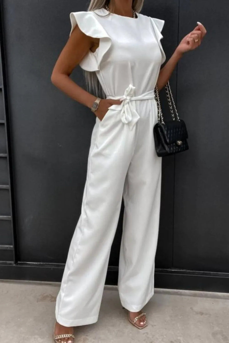 Round Neck Cap Sleeve Jumpsuit-Nordavory