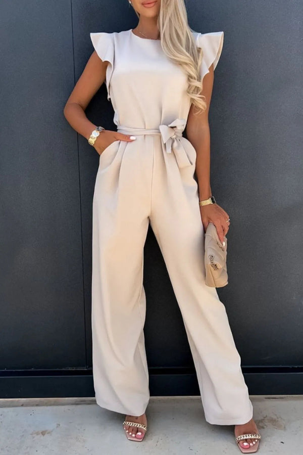 Round Neck Cap Sleeve Jumpsuit-Nordavory