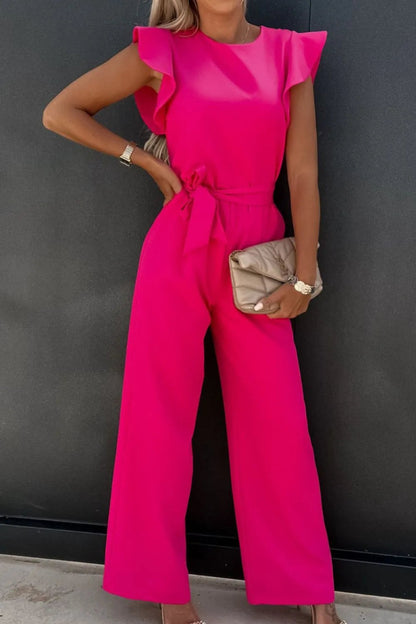 Round Neck Cap Sleeve Jumpsuit-Nordavory