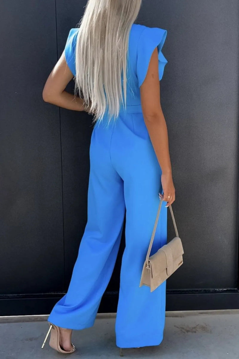 Round Neck Cap Sleeve Jumpsuit-Nordavory