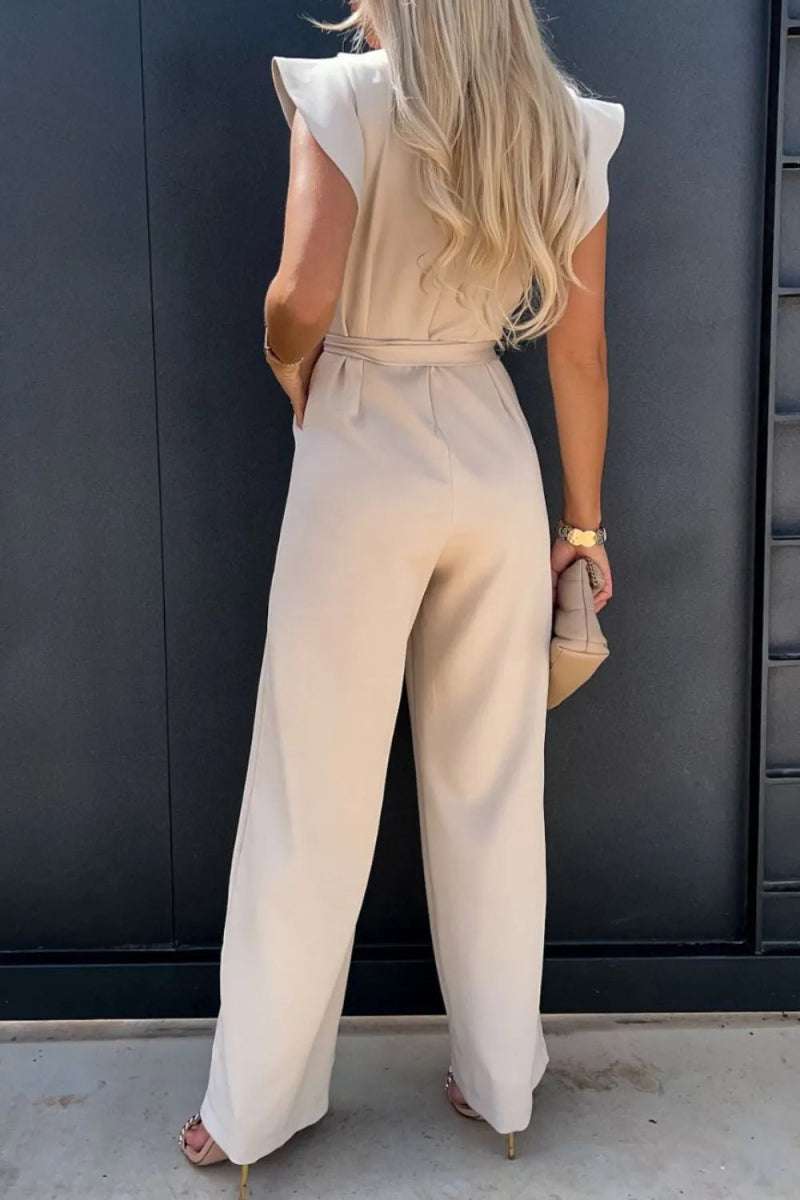 Round Neck Cap Sleeve Jumpsuit-Nordavory