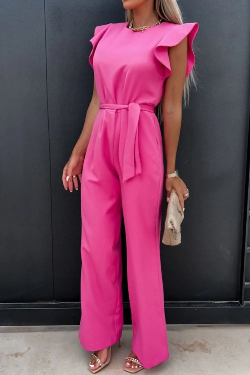 Round Neck Cap Sleeve Jumpsuit-Nordavory