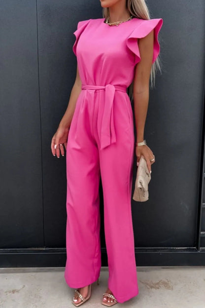 Round Neck Cap Sleeve Jumpsuit-Nordavory