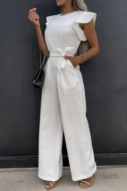 Round Neck Cap Sleeve Jumpsuit-Nordavory