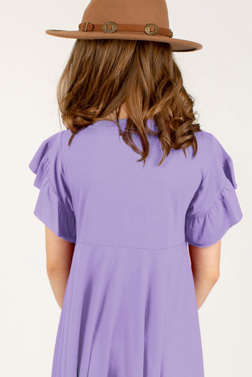 Round Neck Petal Sleeve Dress - Lavender / XL - Image 2