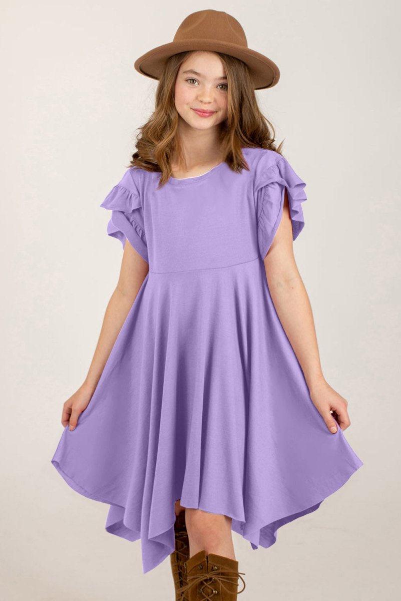Round Neck Petal Sleeve Dress - Lavender / XL - Image 1