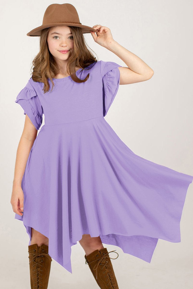 Round Neck Petal Sleeve Dress - Lavender / XL - Image 3
