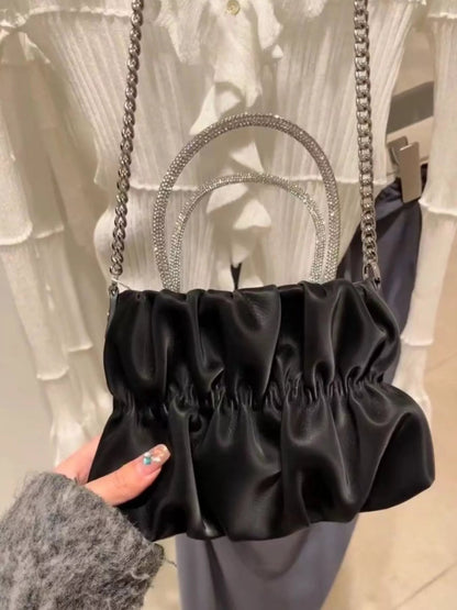 Ruched Chain Crossbody Bag-Nordavory