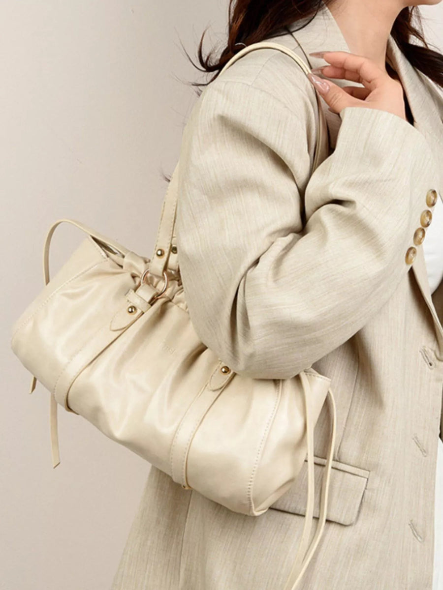 Ruched Leather Shoulder Bag-Nordavory