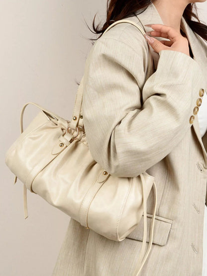 Ruched Leather Shoulder Bag-Nordavory