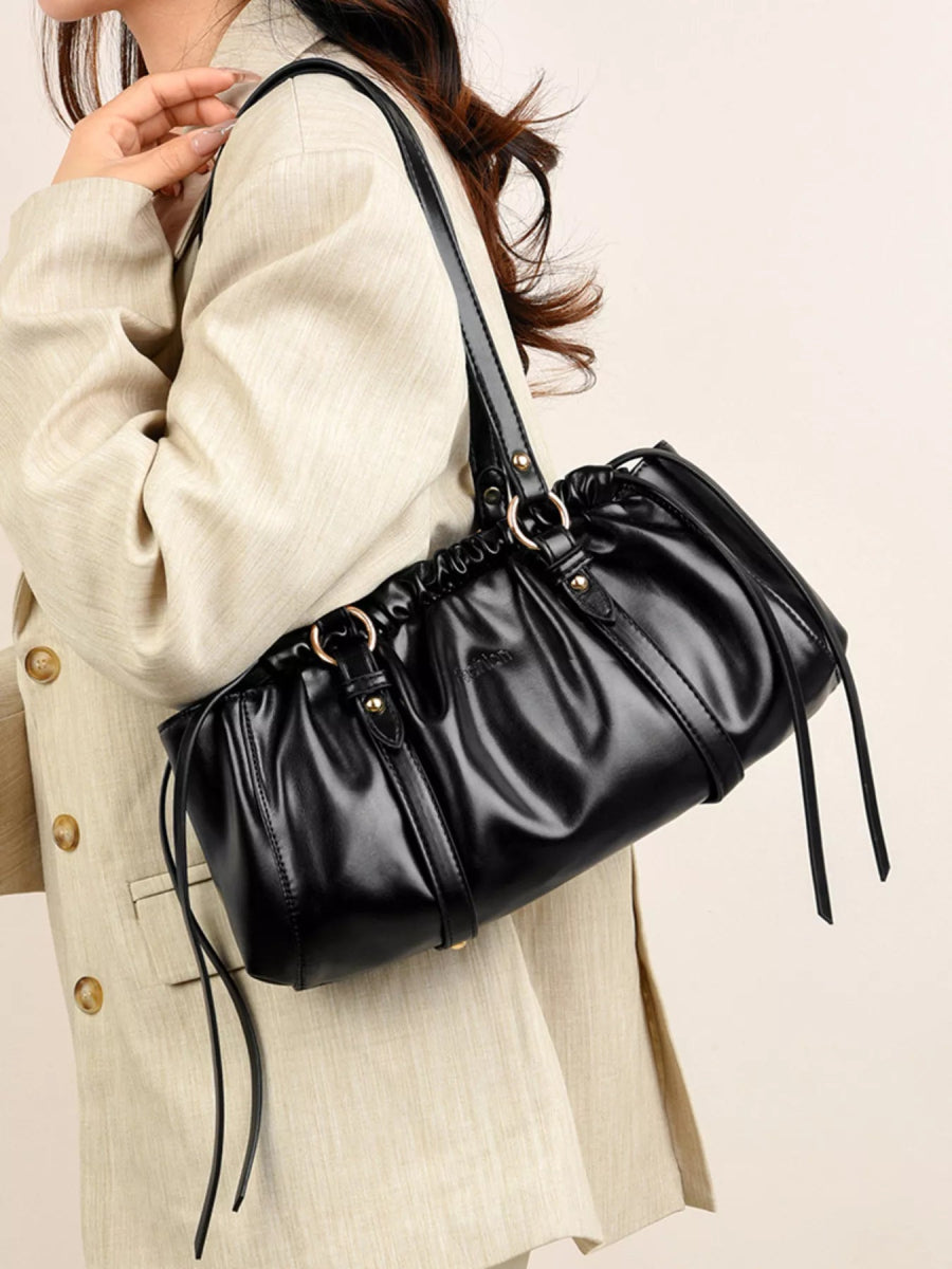 Ruched Leather Shoulder Bag-Nordavory