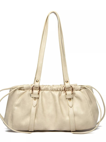 Ruched Leather Shoulder Bag-Nordavory