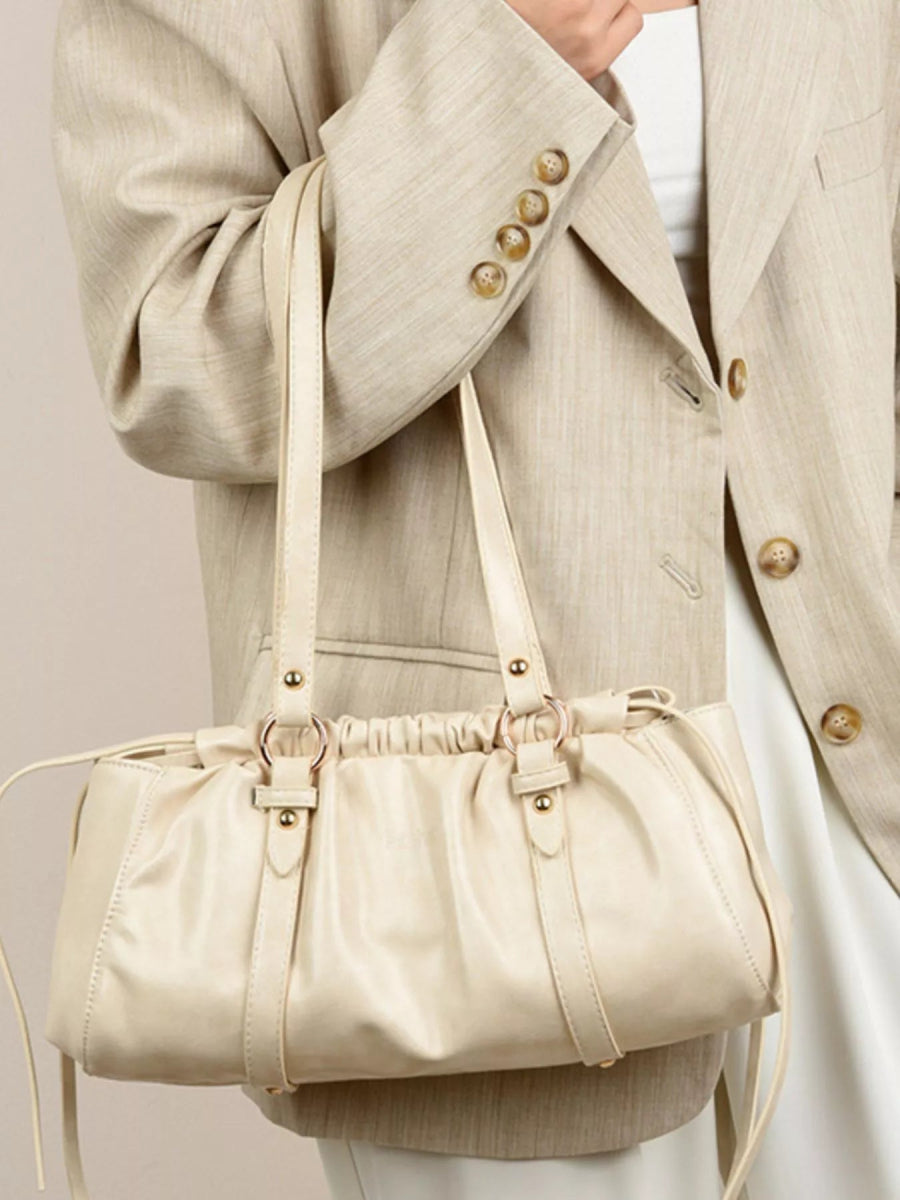 Ruched Leather Shoulder Bag-Nordavory
