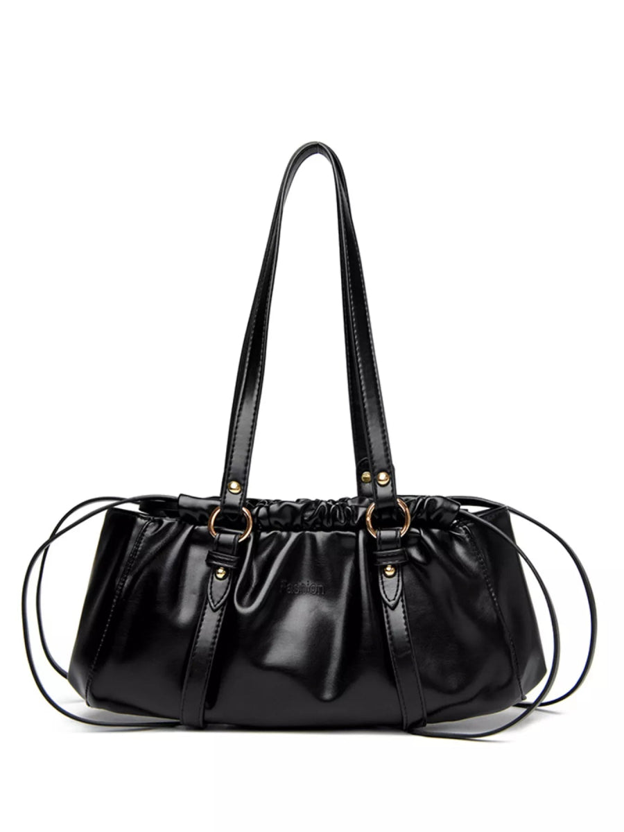 Ruched Leather Shoulder Bag-Nordavory