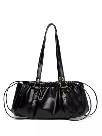 Ruched Leather Shoulder Bag-Nordavory