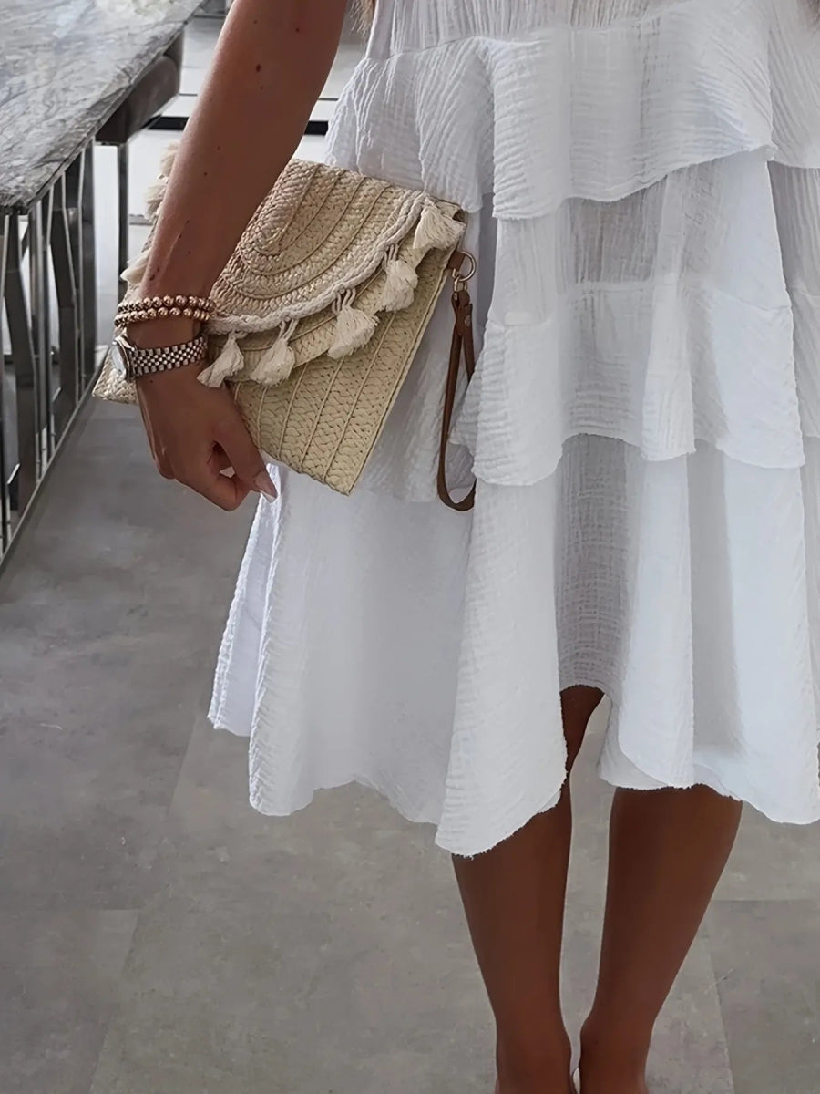 Ruffled Tie Shoulder Mini Dress-Nordavory