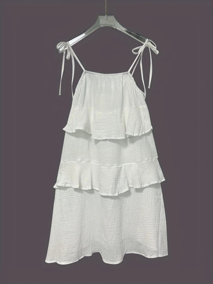 Ruffled Tie Shoulder Mini Dress-Nordavory