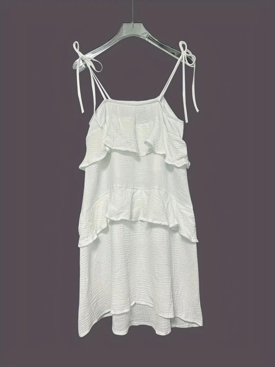 Ruffled Tie Shoulder Mini Dress-Nordavory