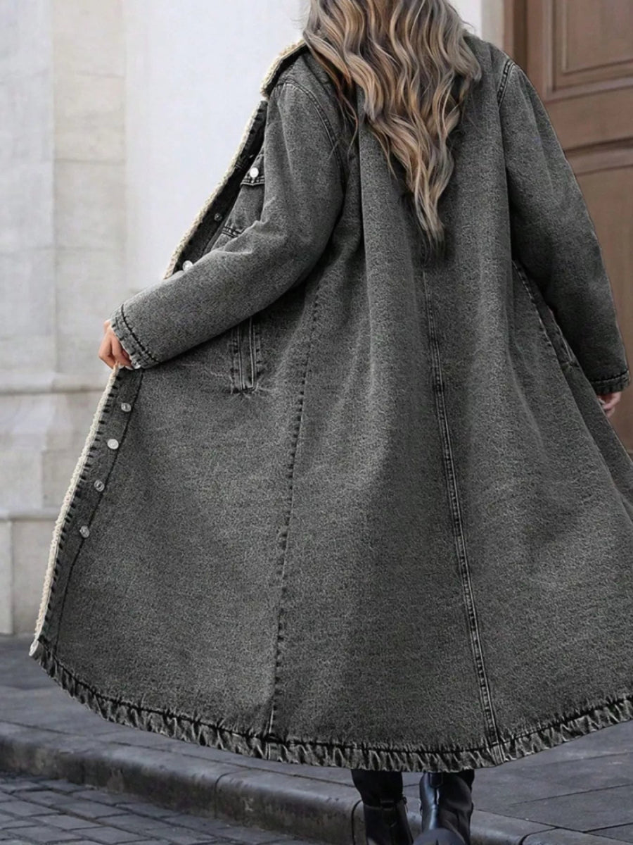 Sherpa Lined Longline Denim Jacket-Nordavory