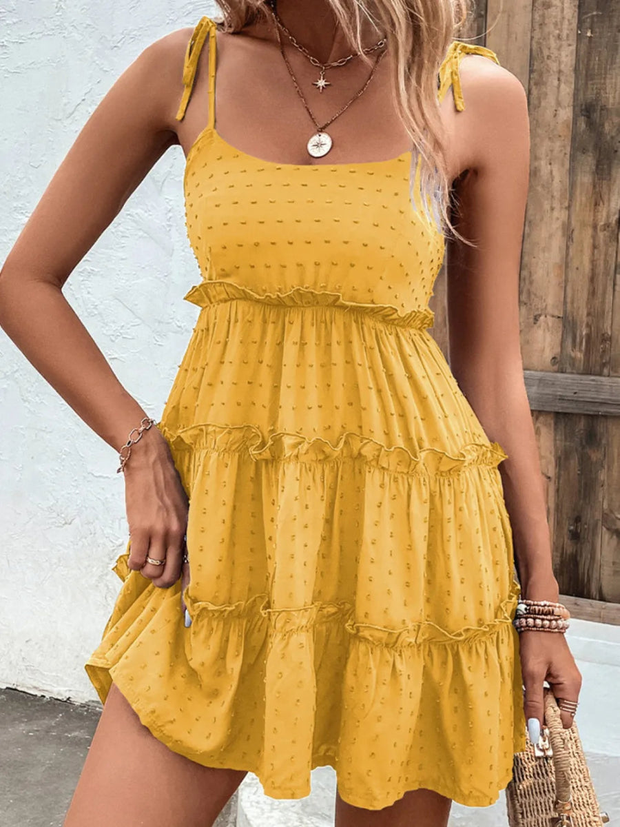 Shiny Frill Spaghetti Strap Tiered Dress-Nordavory