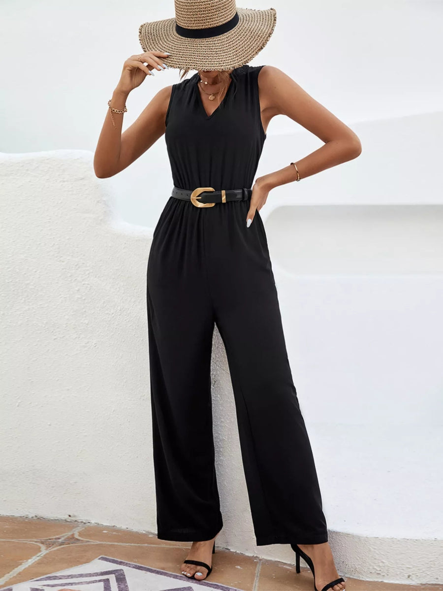 Sleeveless V-Neck Wide Leg Jumpsuit-Nordavory