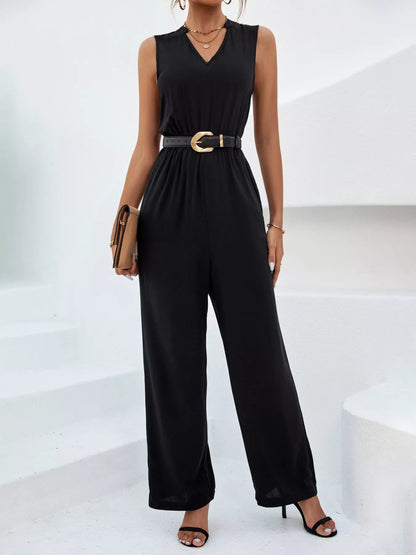 Sleeveless V-Neck Wide Leg Jumpsuit-Nordavory