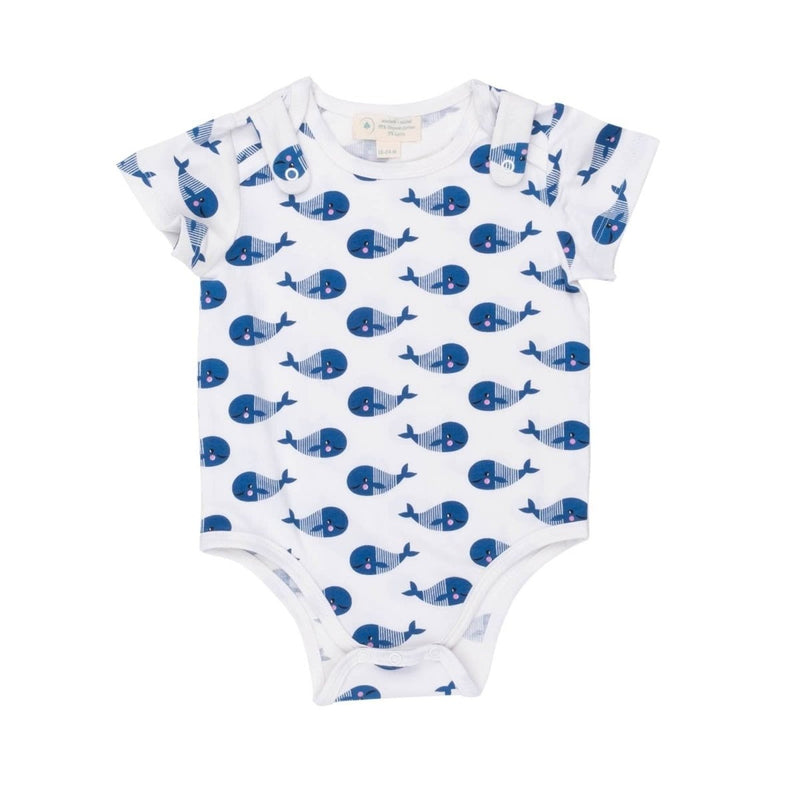 Smart Short Sleeve Baby Bodysuit + Bib - Blue Whale - Nordavory