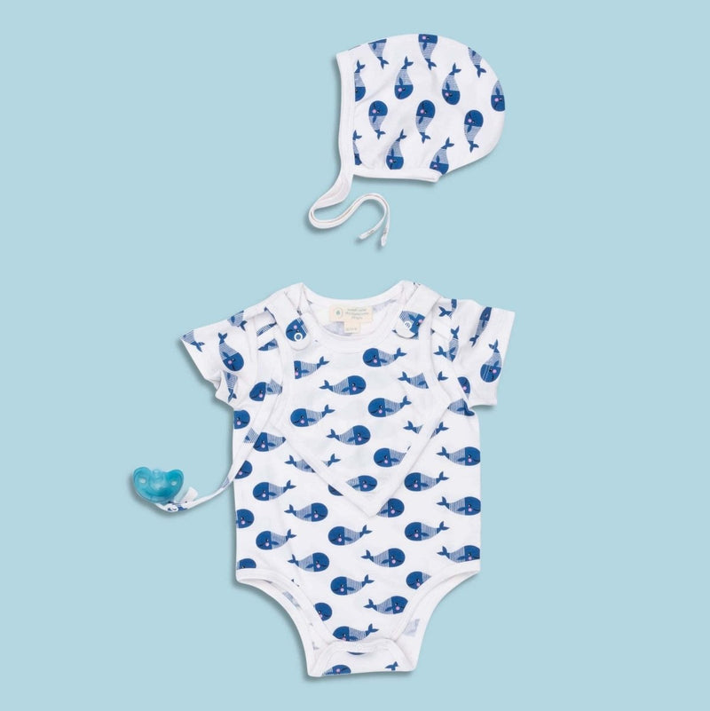 Smart Short Sleeve Baby Bodysuit + Bib - Blue Whale - Nordavory