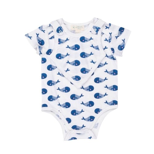Smart Short Sleeve Baby Bodysuit + Bib - Blue Whale - Nordavory