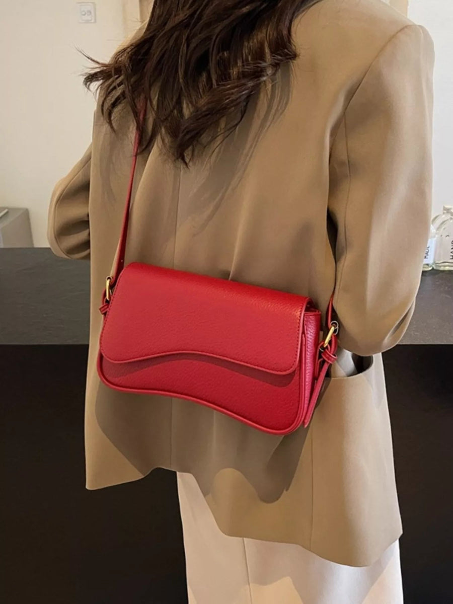 Solid Color Leather Crossbody Bag-Nordavory